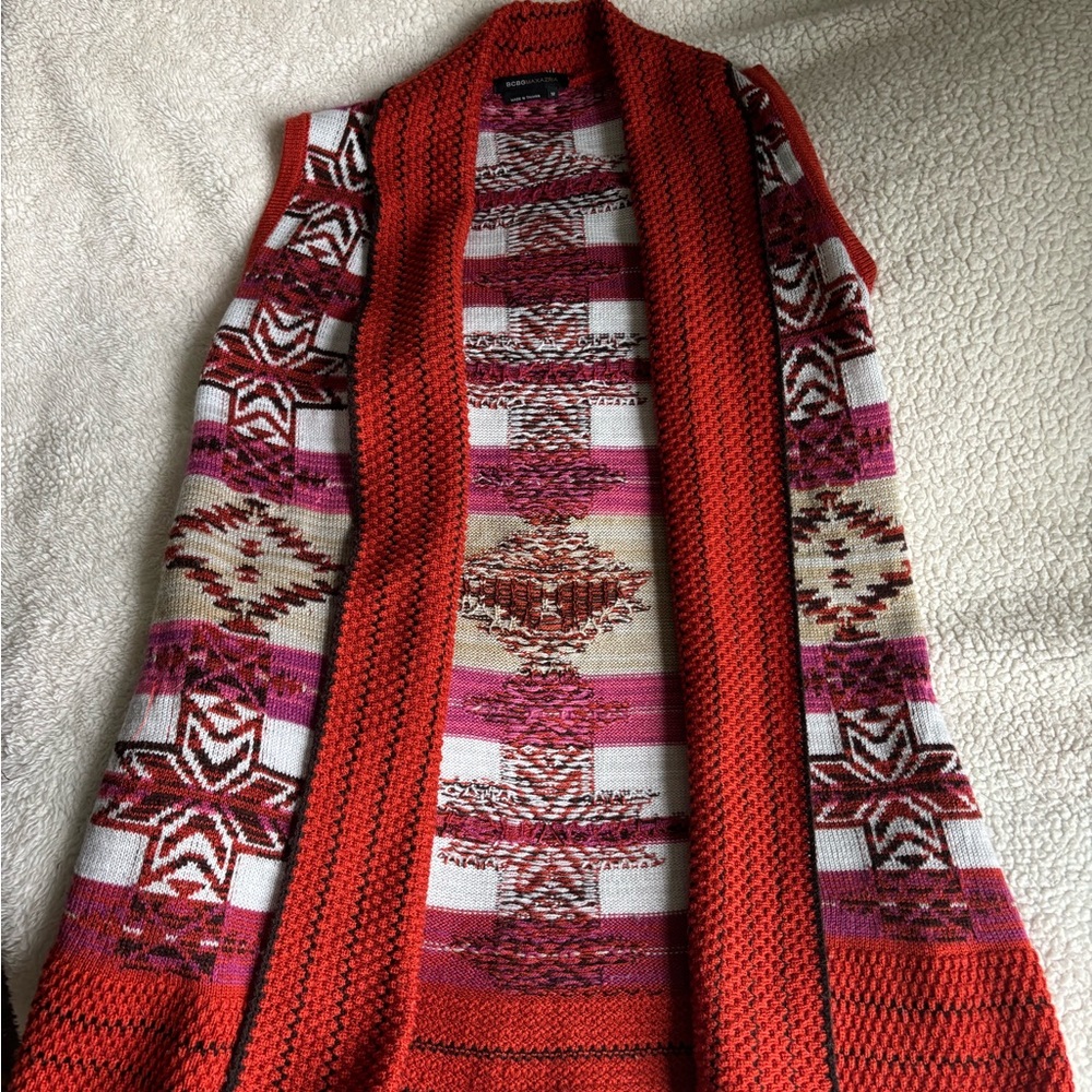 BCBGMaxAzria Orange and White Geometric Vest